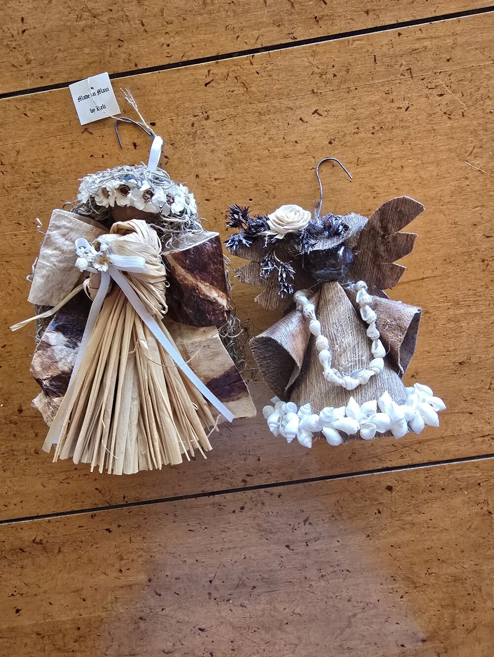 Vintage 1990s Hand Made Hawaiian Angel Christmas Ornaments